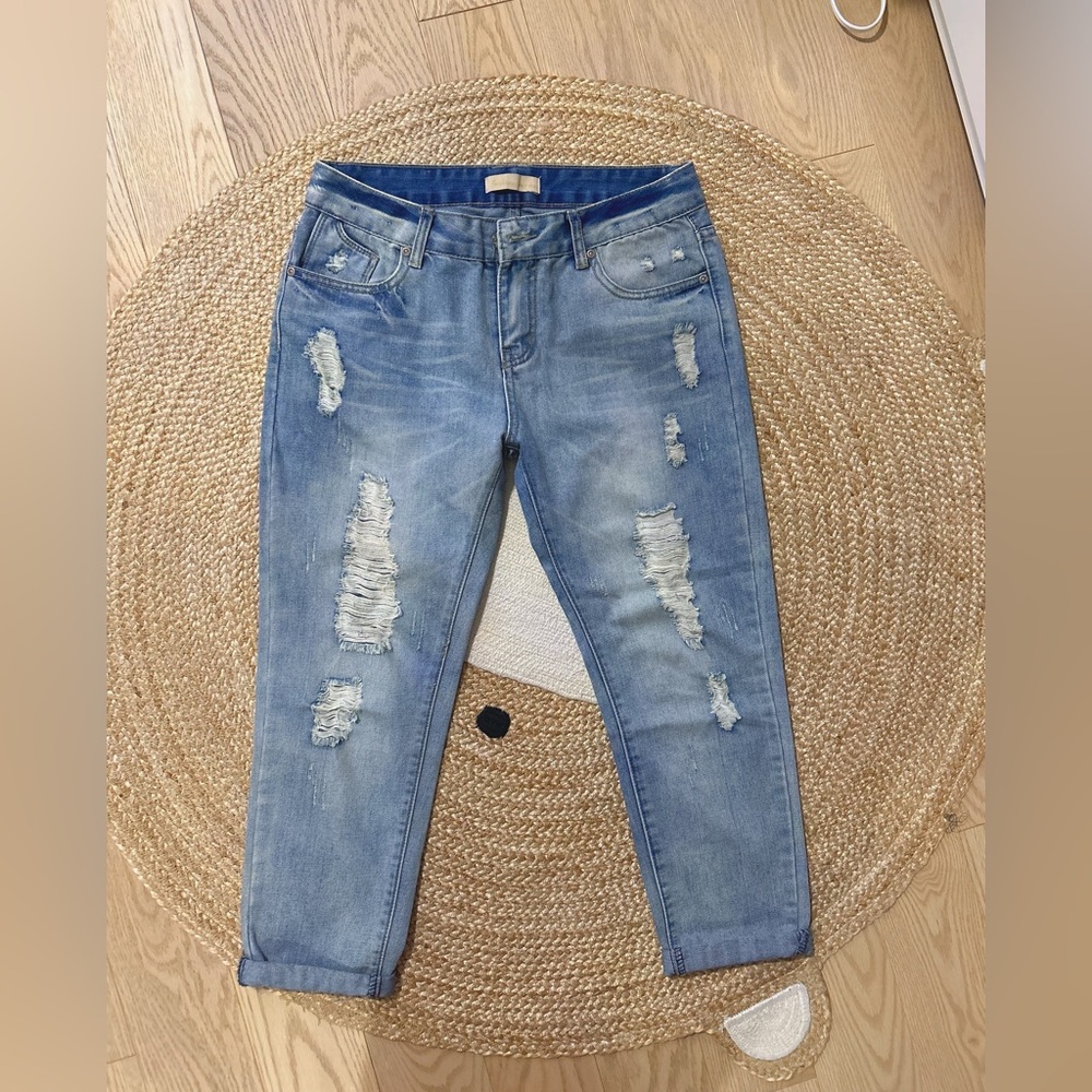 Trendy Distressed boyfriend Jeans in Blue